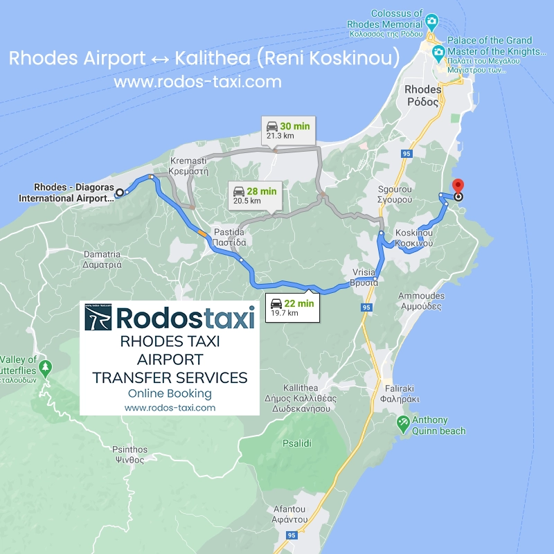 RodosTaxi - Rhodes Diagoras International Airport (RHO) to Kalithea (Reni - Koskinou)